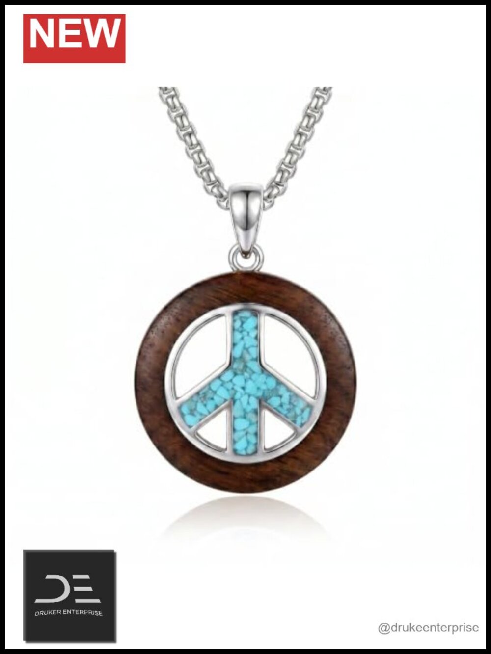 Peace Sign Necklace Sterling Silver with Turquoise Hippie Jewelry Women
